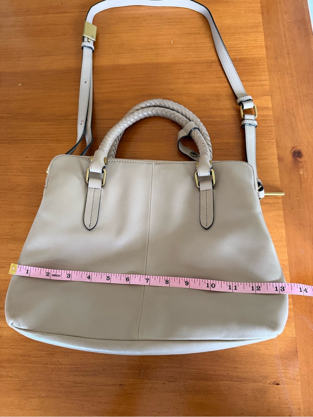 Elliott Lucca Taupe Leather Satchel with Braided Handles - Picture 10 of 11
